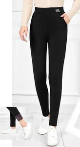 LEGGINGS / PANTALON NOIR MOLLETONNE INTERIEUR VELOURS + 2 POCHES - Picture 1 of 2