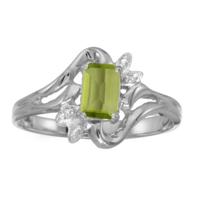 14k White Gold Emerald-cut Peridot And Diamond Ring - Image 1 of 2