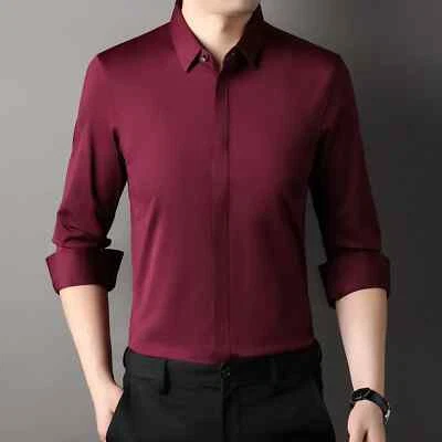 High end Dress Shirts Business Men Button Invisible Elastic Tops Male - Image 1 of 4