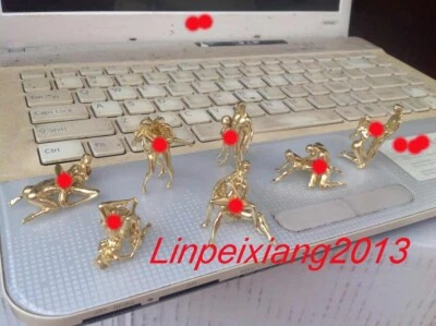 Amuleto de 7 piezas de estatua amarilla de bronce macizo de cobre tallada a mano desnudo amor mujeres hombre Foto 1 de 4