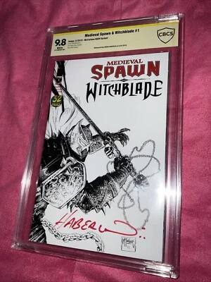 Medieval Spawn and Witchblade #1 B&W Variant CBCS 9.8 Signed By Brian Haberlin - Image 1 of 4