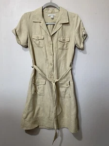 Banana Republic Dress Womens 2 Beige Linen Silk Shirt Dress Utility Safari Retro - Picture 1 of 5
