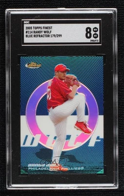 2005 Topps Finest Blue Refractor /299 Randy Wolf #114 SGC 8 - Image 1 of 2