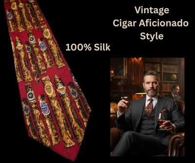 Cigar Aficionado Style Vintage Italian 100% ITALIAN SILK NECK TIE Old World - Image 1 of 4