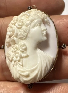 Antique 10k 19th Cameo Gold with Diamonds Pin Brooch Pendant beautiful!!!! - Picture 1 of 10