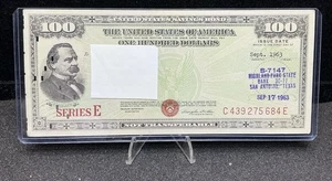 Vintage $100 Series E U.S. Savings Bond 1963 Z37 - Picture 1 of 2