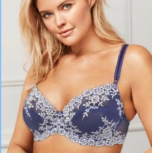 Reggiseno donna con ferretto Wacoal Embrace Lace 65191 blu/bianco nuovo con etichette taglia 36C - Foto 1 di 4