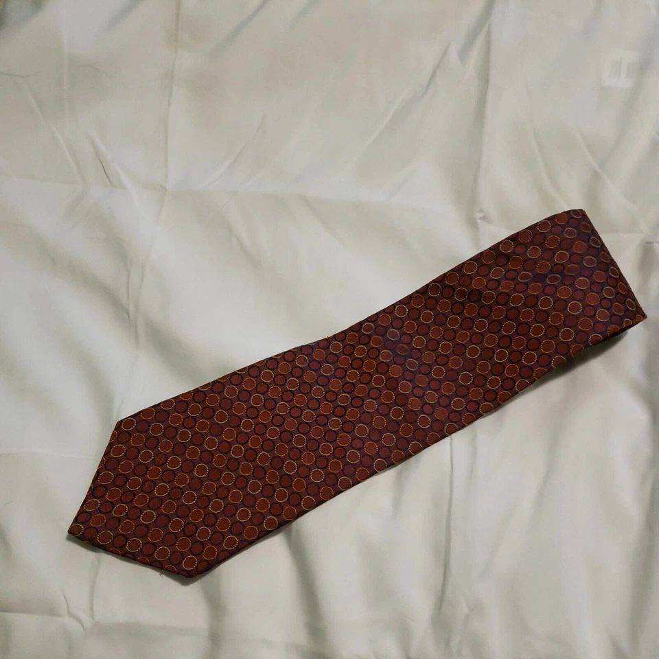 Corbata de cuello Perry Ellis portafolio para hombre granate naranja negro patrón circular carrera Foto 1 de 4