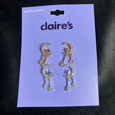 Nuevo con etiquetas Pendientes Estrella Celestial y Luna Lote de 2 Pares Oro y Plata Capricho Colgantes Foto 1 de 3