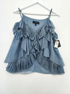 Blusa para mujer Robert Rodriguez azul doble capa Swill talla 10 Foto 1 de 4