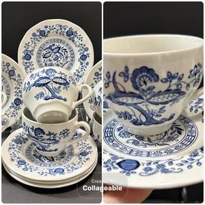 Enoch Wedgwood Set 12 Tassen Tortenplatte Tunstall Ltd blau Heritage blaue Zwiebelmuster - Bild 1 von 23