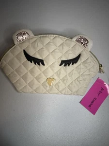 Betsey Johnson Kitsch Quilted Cosmetic Pouch Makeup Bag Purse Lined Cream NWT - Picture 1 of 9