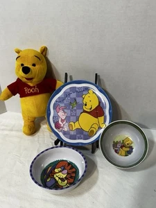 Lot Of 4 Disney’s Winnie The Pooh and Friends Plate, 2 Bowls And Plush - Picture 1 of 19
