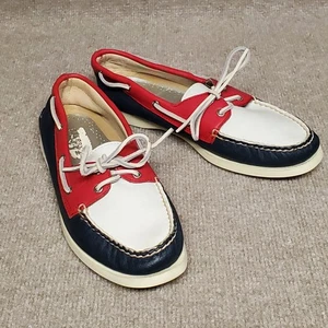 Zapatos de barco de cuero Sperry Top Sider para mujer, talla 11M rojo/blanco/azul muelle preppy - Imagen 1 de 8