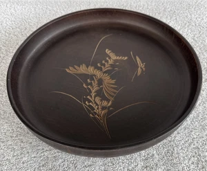 Antique Japanese OBON OZEN Hardwood Tea Sake Round 9 5/8" Carved Wood Tray - Picture 1 of 13