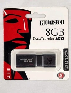 Kingston DT100G3/8GB 8GB DataTraveler 100 G3 USB 3.1 3.0 2.0 Flash Drive Black - Afbeelding 1 van 2
