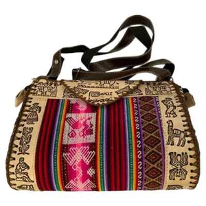 New Peru Cusco Women's Textile Fabric Embossed Leather Boho Purse Crossbody Bag - Picture 1 of 4