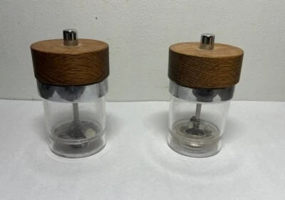 Juego De 2 Molinillos De Especias MCM William Bounds Sal Pimienta Madera Cromo Metal De Colección Foto 1 de 4