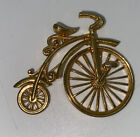 Old Fashioned Penny Farthing Bicycle Gold Tone Pin Brooch Turning Wheel