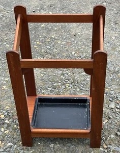 Vintage Wooden Umbrella / Stick Stand With Metal Tray - Great For Hallway Etc - Picture 1 of 11