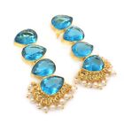 Blue London Topaz Gemstone Gold Plated Fashion Jewelry Unique Earring 2" O978