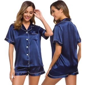 WOMEN SHORT SLEEVE 2 PIECE PAJAMAS - Picture 1 of 4