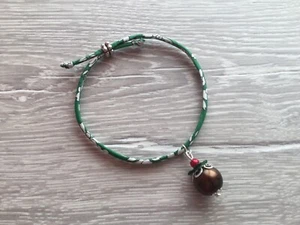 Handmade Liberty Fabric Cord Christmas Pudding Charm Bracelet - Picture 1 of 4