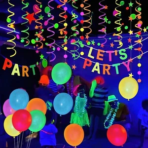 63PCS UV Glow Neon Party Supplies Fluor Banner Balloons Decorations Party Set AU - Picture 1 of 5