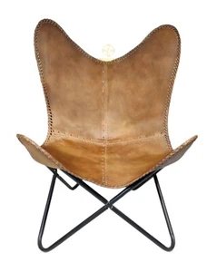 Schmetterling Stuhl - Braunes Leder Entspannend Chair-Iron Rahmen zu Öffnende - Bild 1 von 6