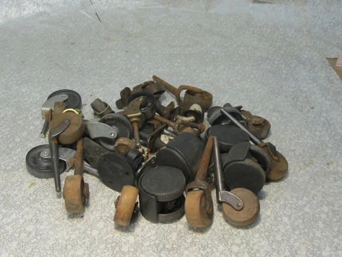 Vintage Lot of Assorted Wood Metal  Plastic Casters Cover