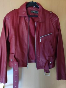 Damen echt Lammleder Jacke mit Gürtel in rot, Gr. 40 - Bild 1 von 2
