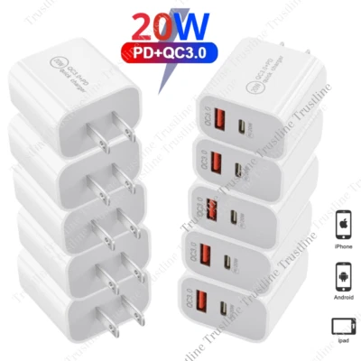 Dual Port PD 20W USB C Fast Charger For iPhone 14/13/12/11/8 Lot QC Adapter Head - Image 1 of 4