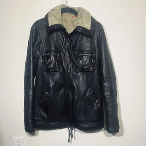 Anthropologie Doma Leather Jacket Black Bomber Small Moto Biker Sherpa Lined - Picture 1 of 7