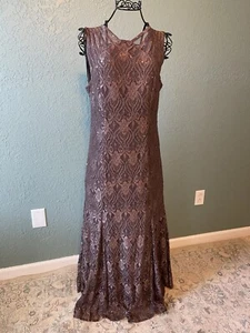 R&M Richards Brown Formal Maxi Dress Size 12 Evening Lace Gown Sleeveless - Picture 1 of 4