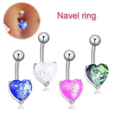 Barra de 1 pieza de acero quirúrgico perforación de ombligo ópalo brillo ombligo Foto 1 de 4
