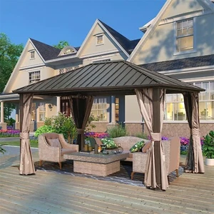 10'x12' Permanent Outdoor Galvanized Steel Roof Gazebo Pavilion Metal Gazebos - Picture 1 of 7