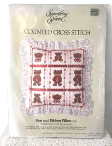 Something Special Bear And Ribbon Pillow Counted Cross Stitch Pillow 1983 New - Picture 1 of 2