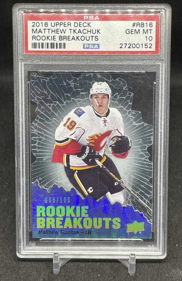 Pop 1 - 2016 Upper Deck Matthew Tkachuk Rookie Breakouts #/100 PSA 10 RC Acetate - Image 1 of 4