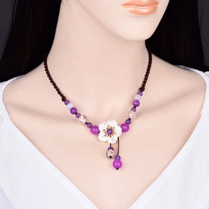 Collana Fiore Giada Viola Choker Calcedonio Vintage Talismani Gioielli Naturali - Foto 1 di 6