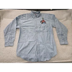 Camicia jeans manica lunga vintage anni 90 ricamata Topolino Inc cotone con bottoni taglia XL - Foto 1 di 10