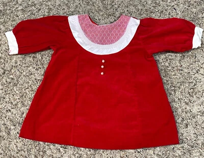 Vestido Vintage Polly Flinders Terciopelo Rojo Niño Pequeño 18 Meses-Mangas Largas-Navidad Foto 1 de 4