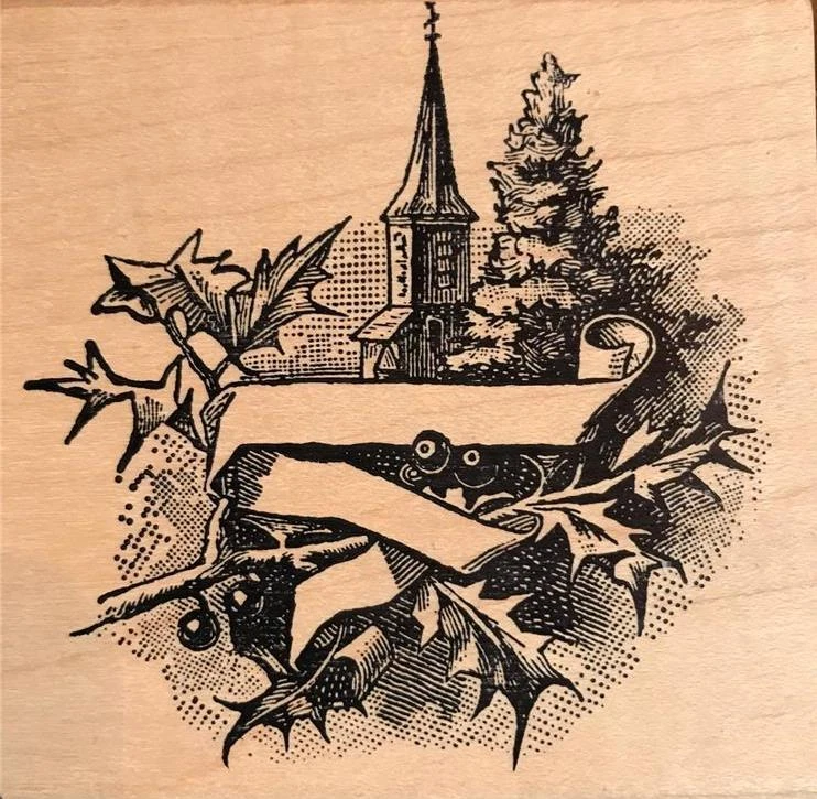 Nuevo SELLO DE GOMA MAGENTA Festivo Navidad Iglesia Invierno escena etiqueta gratis EE. UU. sh Foto 1 de 1