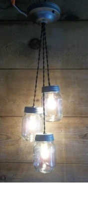 JAR LIGHT FIXTURE Mason Jar Chandelier Rustic Farmhouse/Log Cabin Light Fixture - Image 1 of 4