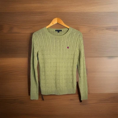 Suéter para mujer Brooks Brothers 346 tejido con cable cuello redondo algodón logotipo verde talla S Foto 1 de 4
