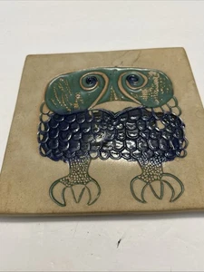 Vintage Mid Century Modern Bennington Pottery Vermont Owl TILE Plaque - Picture 1 of 10