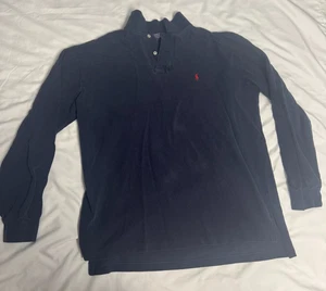 Polo Ralph Lauren Para Hombre XL Azul Marino Manga Larga Polo Rojo Pony Logo Algodón - Imagen 1 de 7