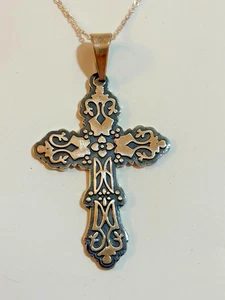 Handcrafted Mexico Taxco Sterling Silver 925 Cross Pendant Necklace 13.92g - Picture 1 of 11