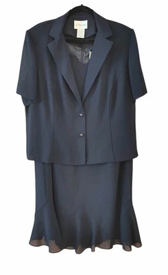 女式 J Taylor 海军蓝荷叶边连衣裙搭配短袖夹克 18W  — 第 1/4 张图片