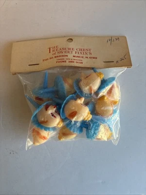 12 enfeites de bolo vintage cabeça de palhaço palitos de circo azuis novo em folha - Imagem 1 de 4