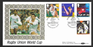 British 1991 Rugby Union World Cup in Benham Silk FDC Cover & Twickenham P/Mark - Bild 1 von 1